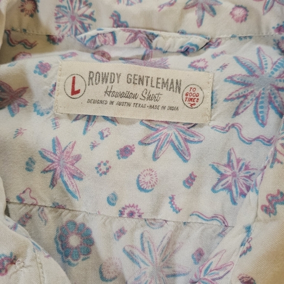 Rowdy Gentlmen Hawaiian Shirt, Blue/Pink Starfish Design,Large - Picture 7 of 11